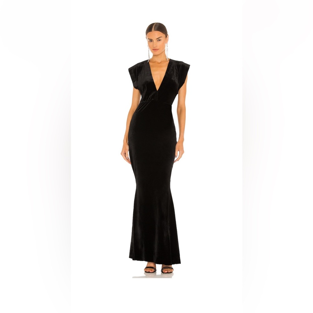 Norma Kamali Velvet Rectangle Black Gown